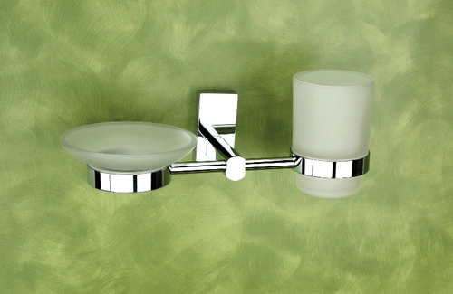 Glass Soap Dish & Tumbler Holder Combo Lumb Square LS - 14